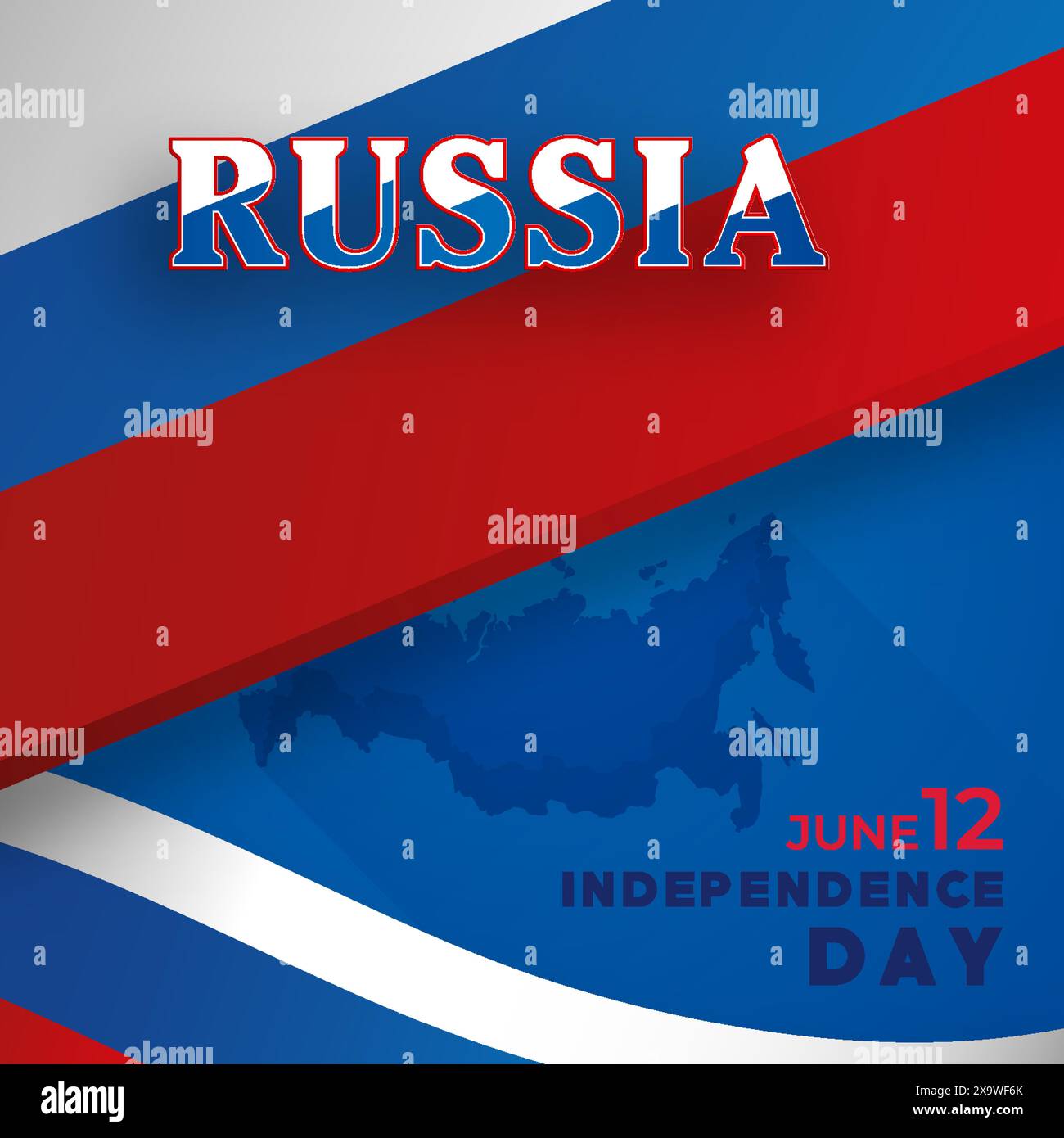 Felice giorno dell'indipendenza della Russia carta con carta blu e rossa taglio stile su sfondo di colore bianco per festivo anniversario nazionale della Russia, sul Illustrazione Vettoriale