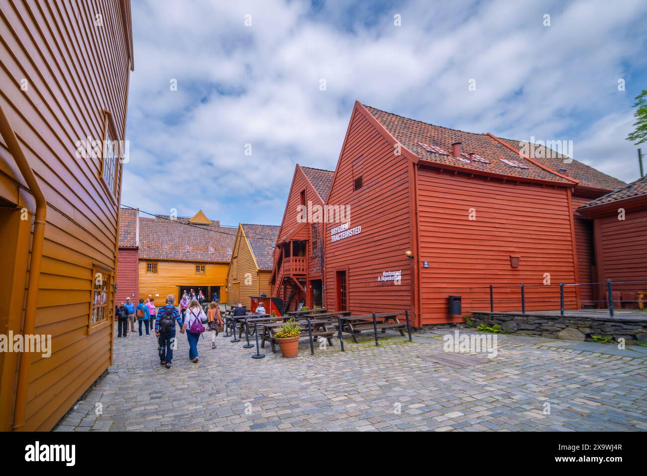 Bryggen dimora storica nel centro di Bergen, Norvegia Foto Stock