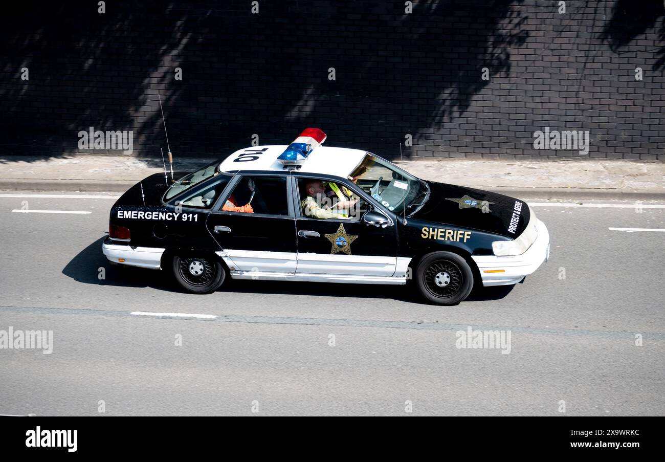 Auto della polizia della contea di Monroe. Coventry Motofest 2024, West Midlands, Regno Unito Foto Stock