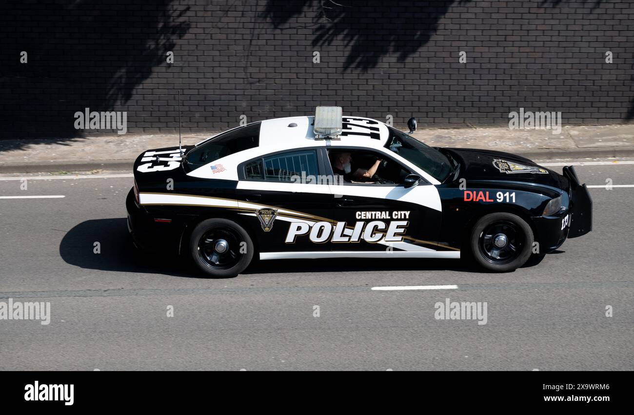 Auto della polizia di Central City. Coventry Motofest, West Midlands, Regno Unito Foto Stock