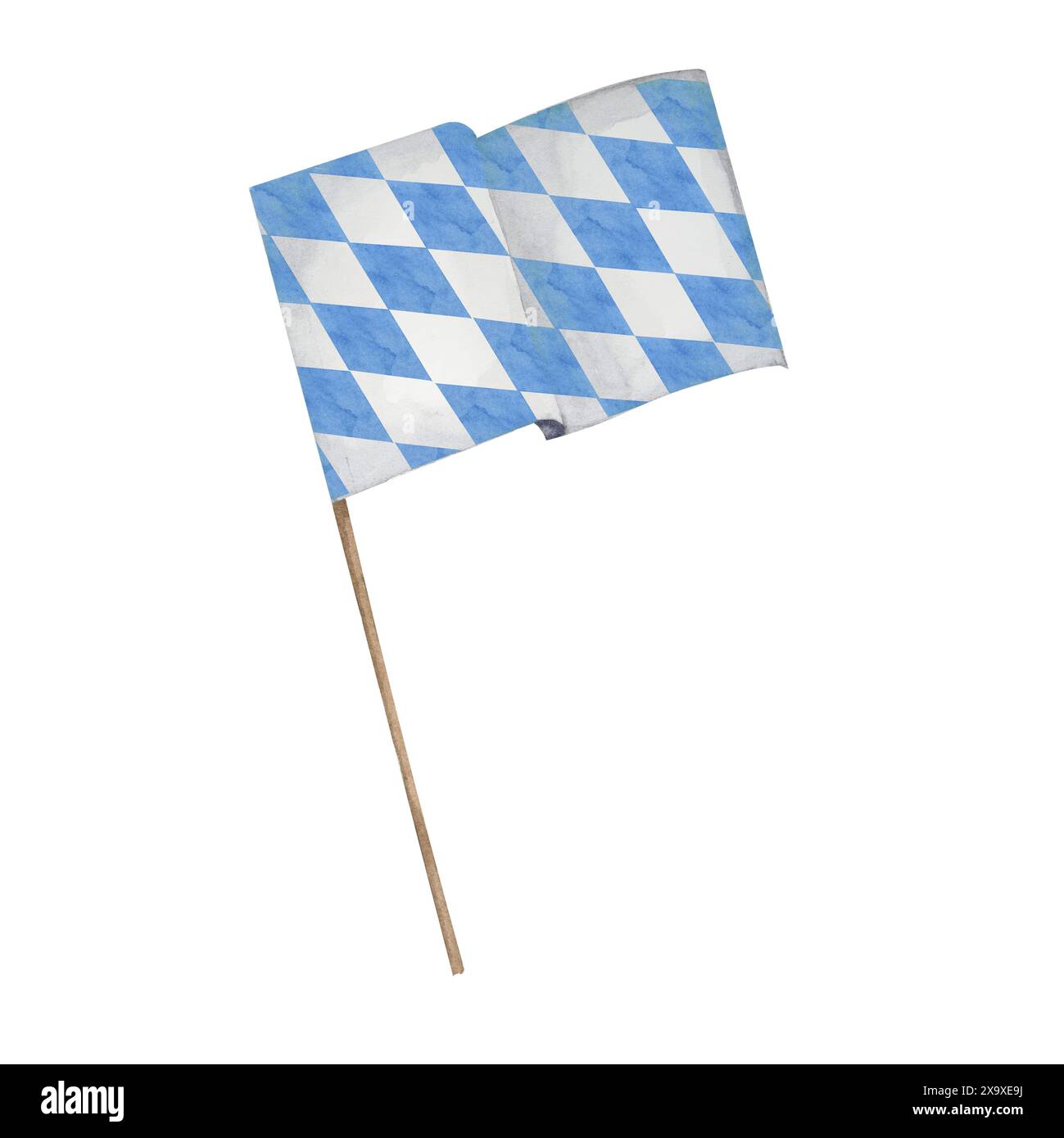 Bandiera bavarese, acquerello clipart. Forme di diamante blu e bianco disegnate a mano per l'Oktoberfest, etichette di birra, birreria, volantini, poster, banner. Elemento per design festivo, evento culturale, festival della birra Foto Stock