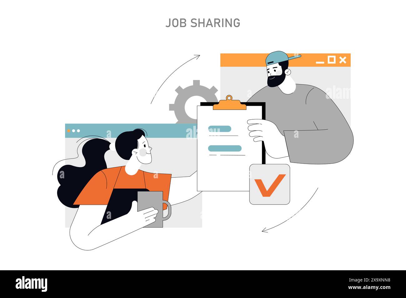 Concetto di condivisione del lavoro strategia di lavoro innovativa con ruoli e responsabilità condivisi che favoriscono la collaborazione e la flessibilità sul posto di lavoro illustrazione vettoriale Illustrazione Vettoriale