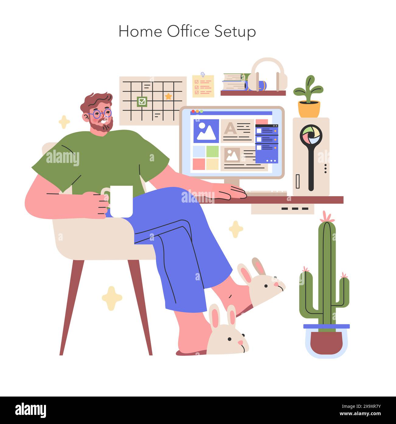 Illustrazione della configurazione dell'ufficio domestico Un ambiente di lavoro tranquillo a casa con una scrivania ben organizzata, tocchi personali e un accenno di illustrazione Vector verde Illustrazione Vettoriale Illustrazione della configurazione dell'ufficio domestico Un ambiente di lavoro tranquillo a casa con una scrivania ben organizzata, tocchi personali e un accenno di illustrazione Vector verde Illustrazione Vettoriale