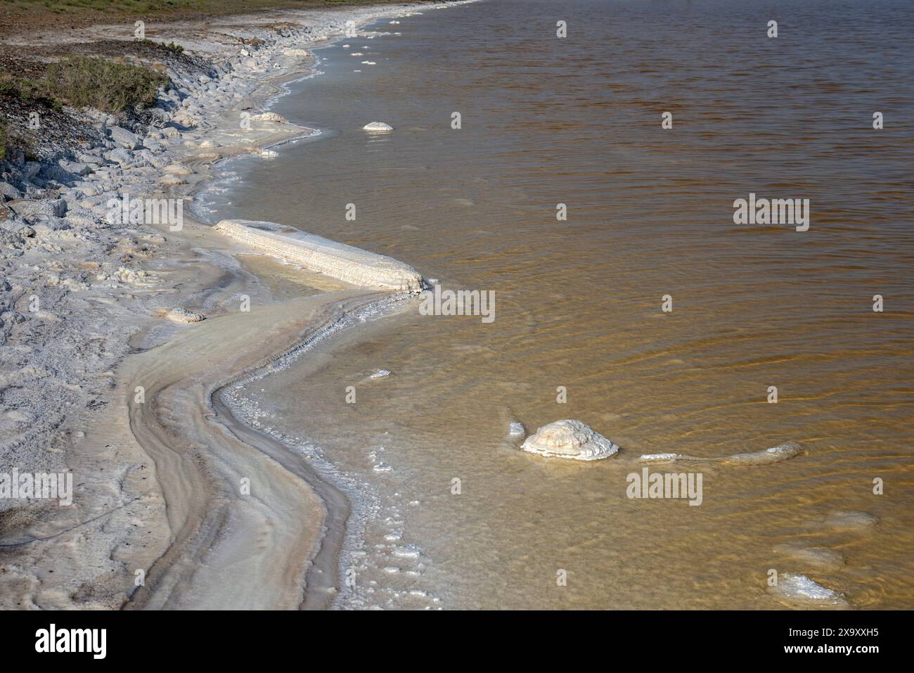 La riva del lago salato Baskunchak, regione di Astrakhan, Russia Foto Stock