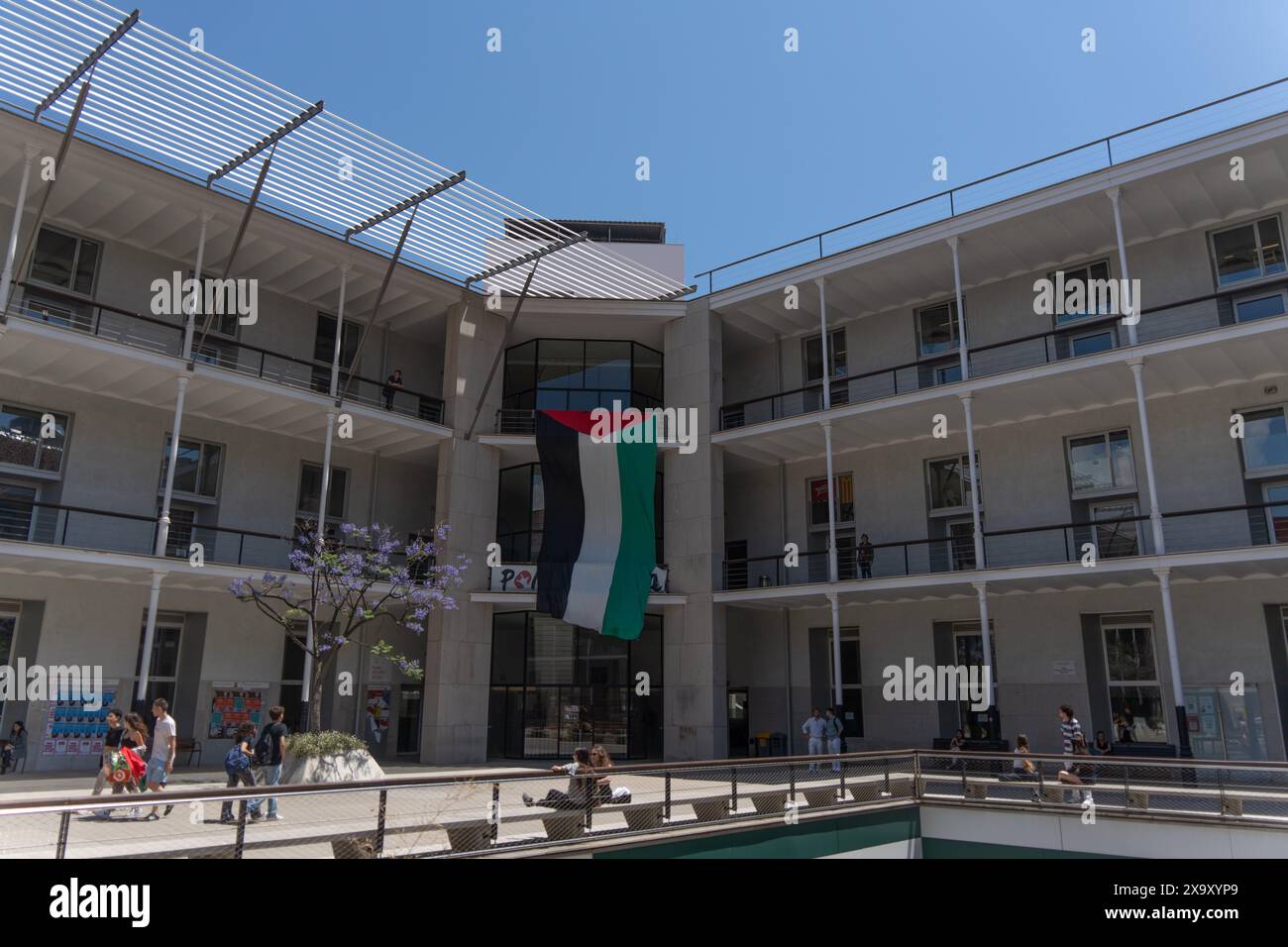 Gli studenti dell'Università Pompeu Fabra di Barcellona, una delle poche università pubbliche catalane che ha un rapporto con aziende israeliane, sono stati teatro di una manifestazione filo-palestinese che chiedeva al consiglio di governo di rompere i legami con Israele. Estudiantes de la Universidad Pompeu Fabra de Barcelona, una de las pocas universidades p&#xfa;blicas catalanas que tiene relación con empresas israel&#xed;es, han sido escenario de una manifestación pro palestina pidiendo que el consejo rector rompa lazos con Israel. News Politics - Barcellona, Spagna lunedì 3 giugno 2024 (foto di Foto Stock