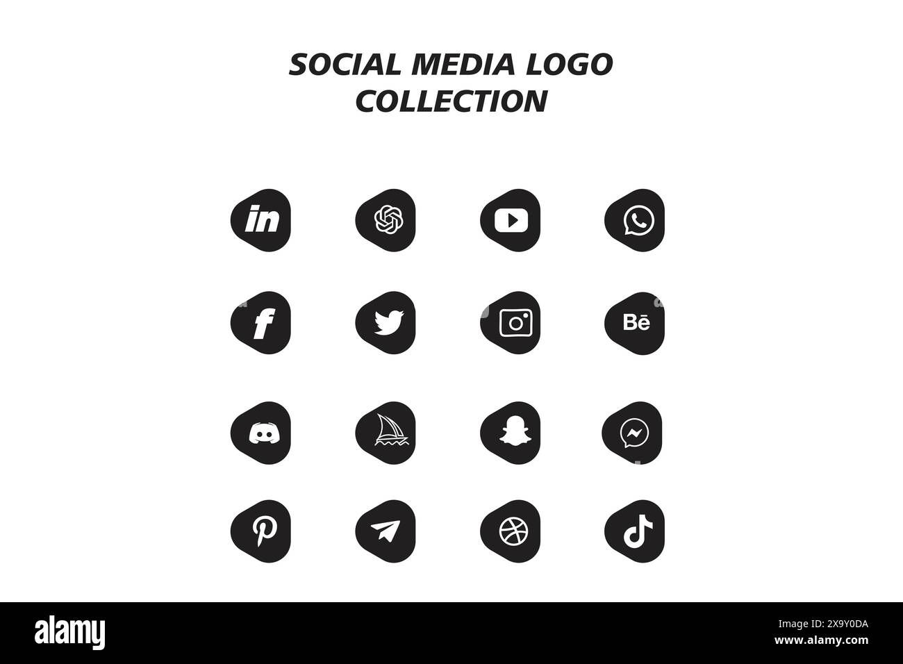 Raccolta di icone con logo sui social network. Icona dei social media Illustrazione Vettoriale