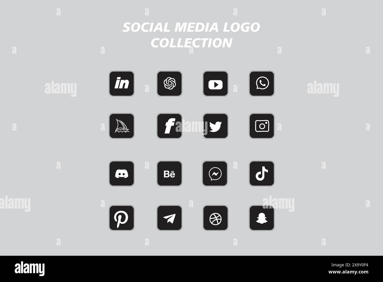 Raccolta di icone con logo sui social network. Icona dei social media Illustrazione Vettoriale