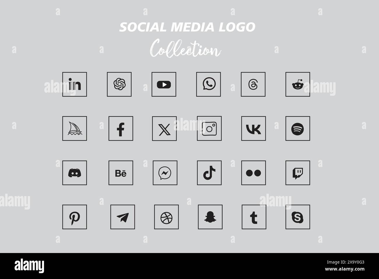 Raccolta di icone con logo sui social network. Icona dei social media Illustrazione Vettoriale