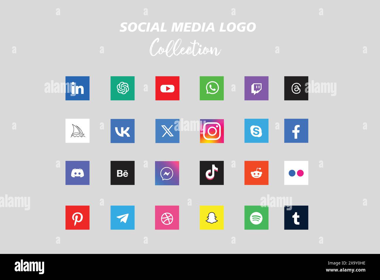 Raccolta di icone con logo sui social network. Icona dei social media Illustrazione Vettoriale