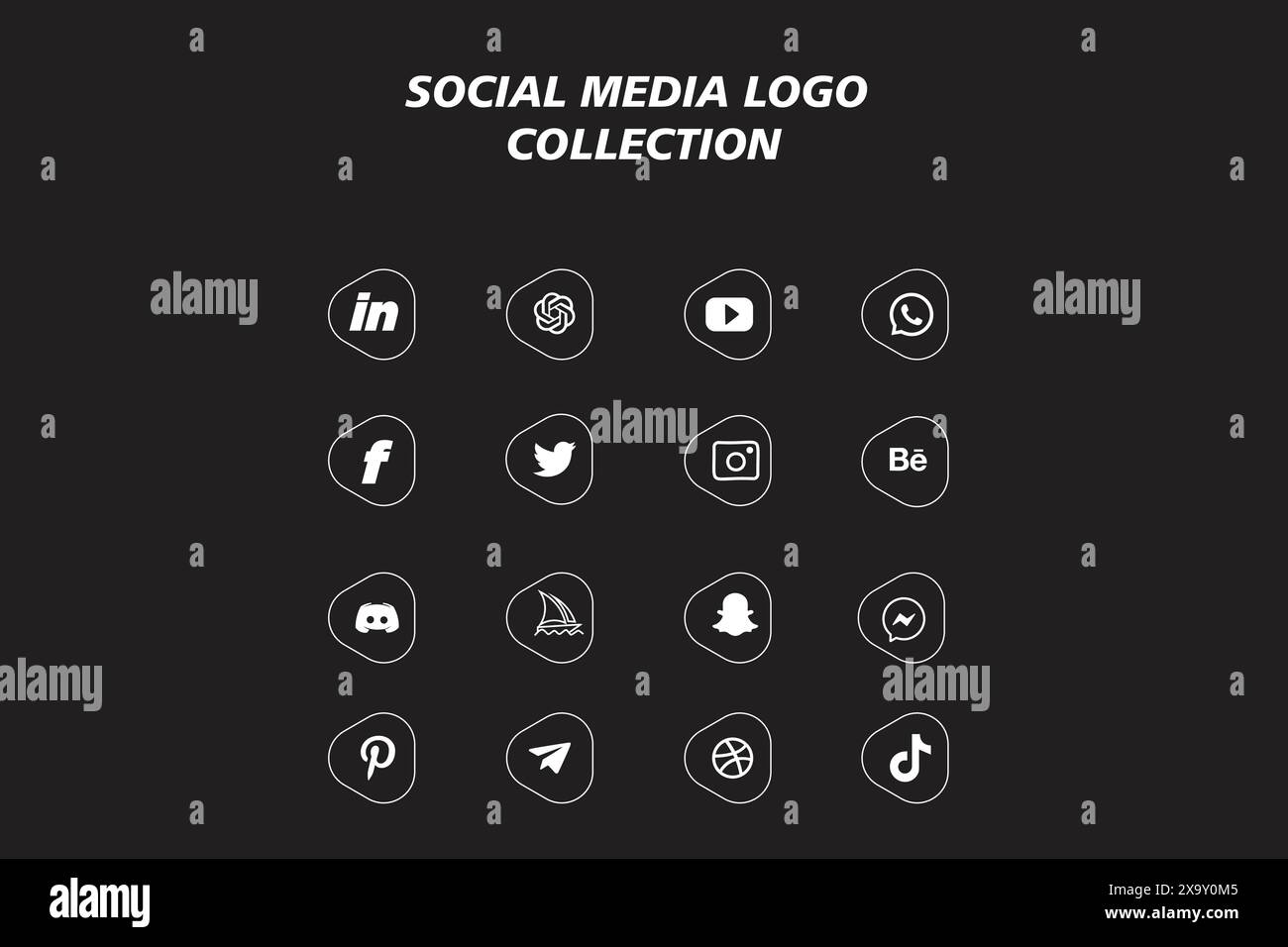 Raccolta di icone con logo sui social network. Icona dei social media Illustrazione Vettoriale