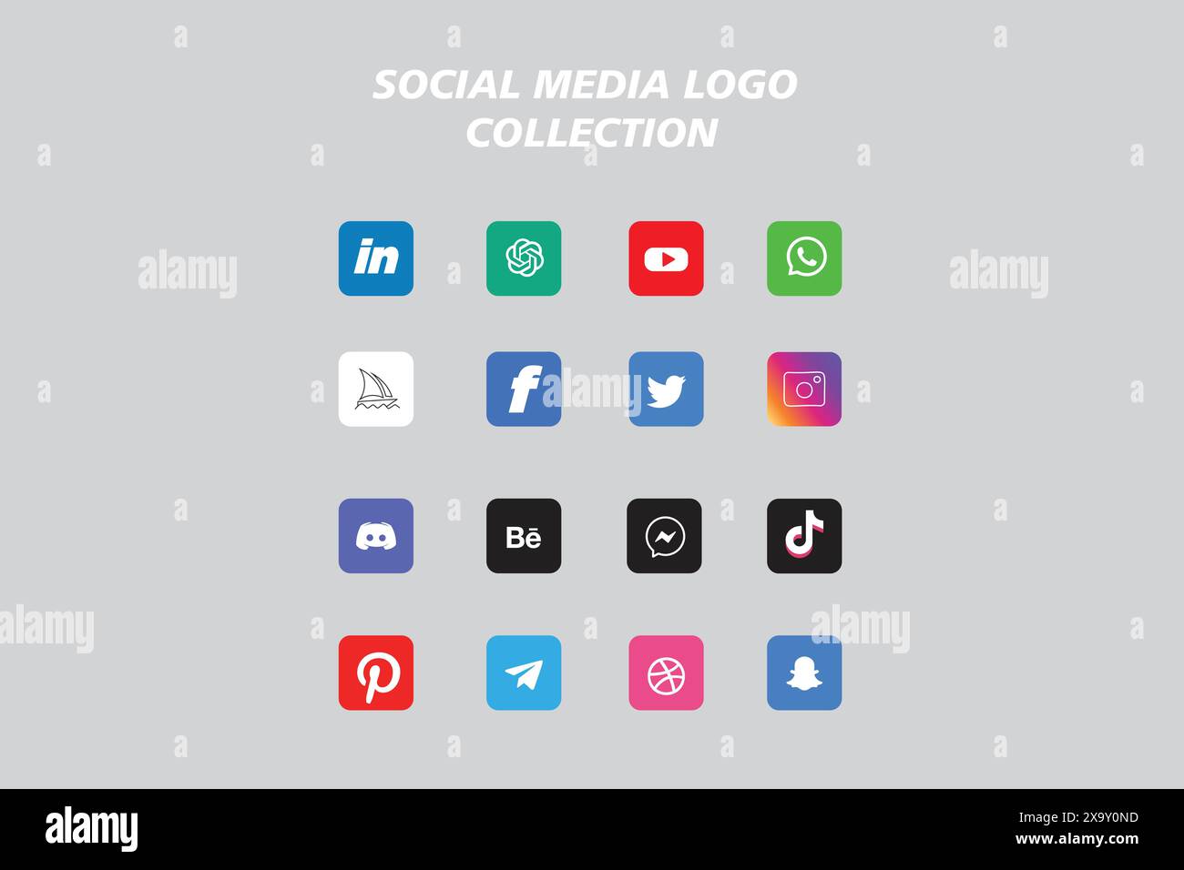 Raccolta di icone con logo sui social network. Icona dei social media Illustrazione Vettoriale