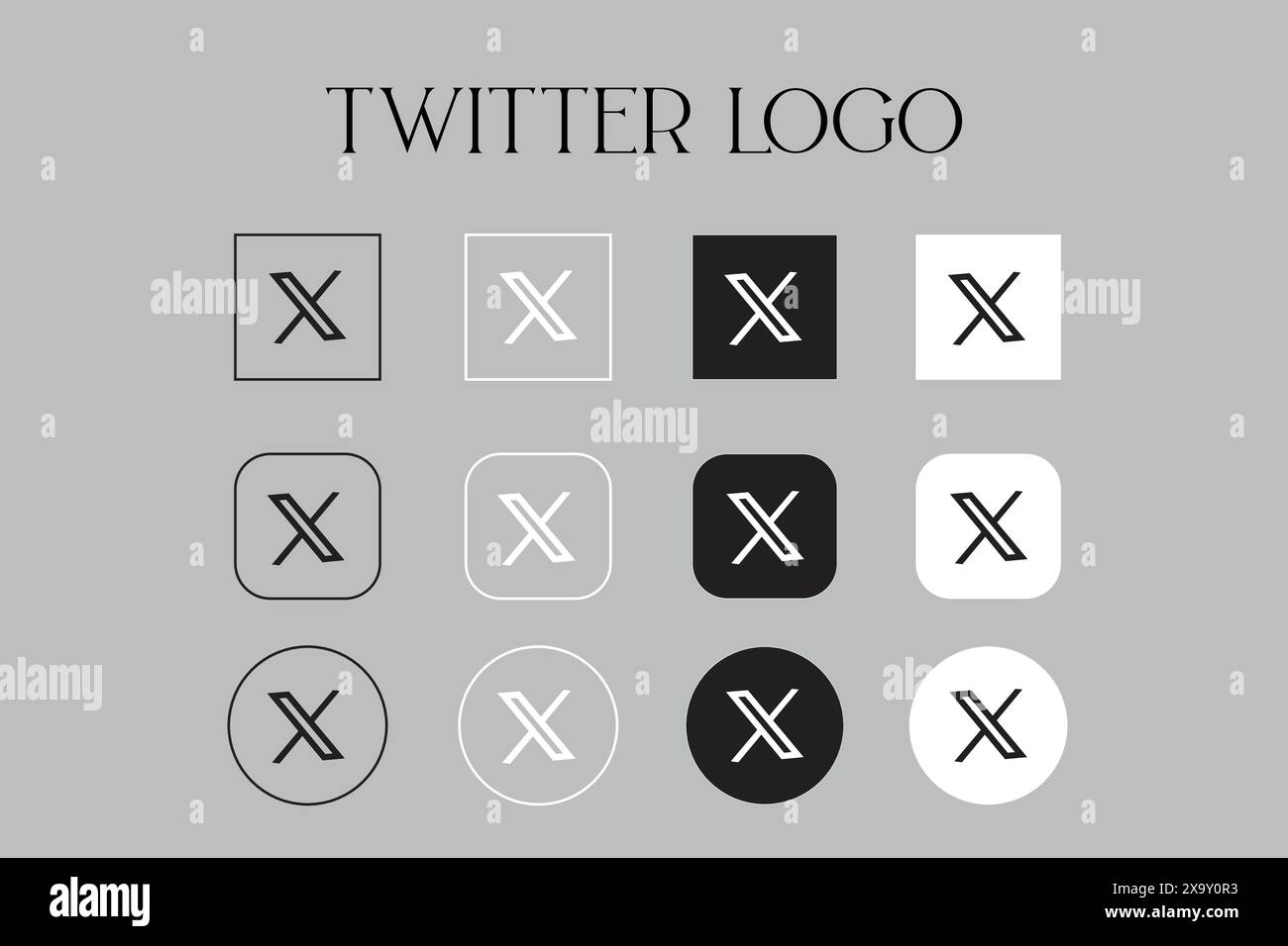 Raccolta di icone del logo del social network Twitter. X icona nuovo logo twitter Illustrazione Vettoriale