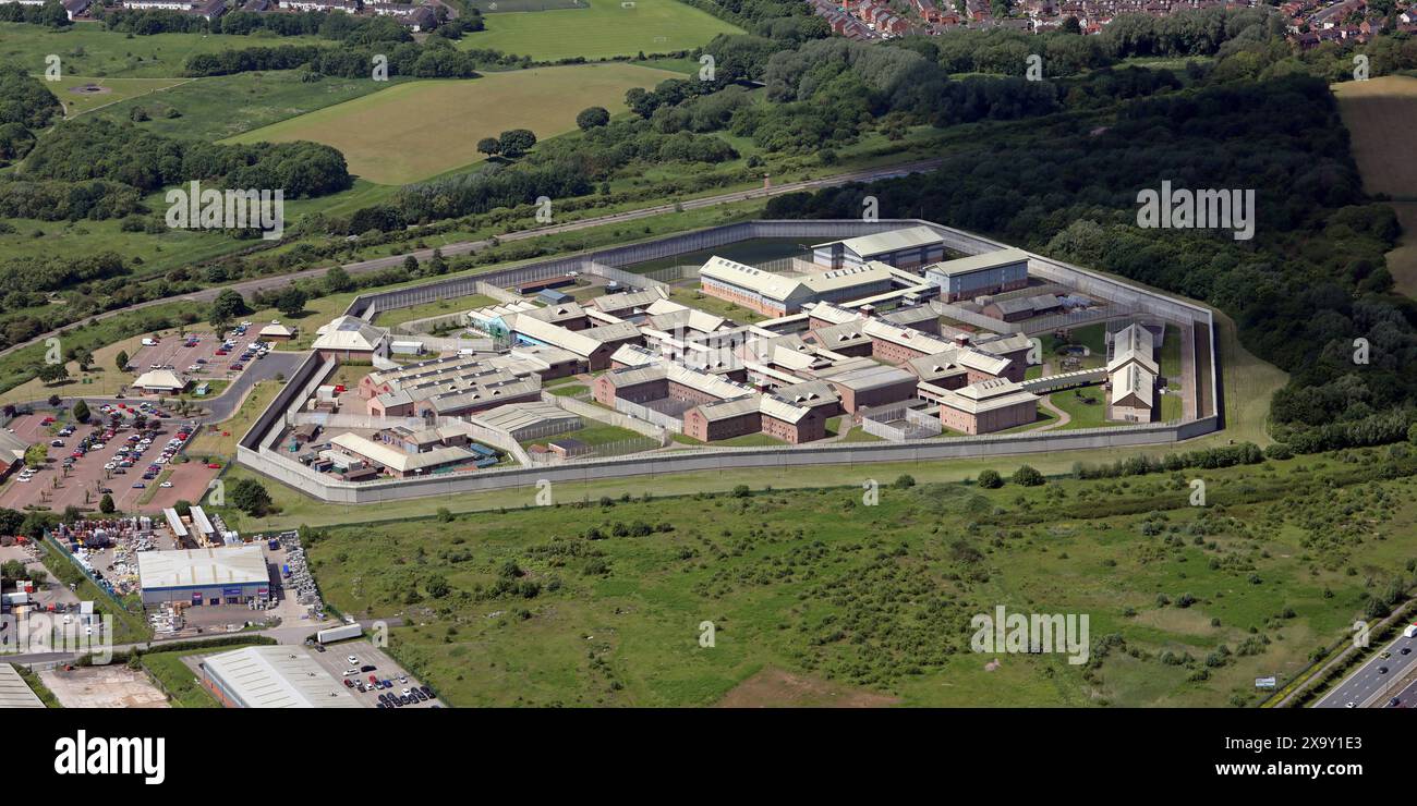 Vista aerea di HMP Holme casa prigione, Stockton on Tees, Regno Unito Foto Stock