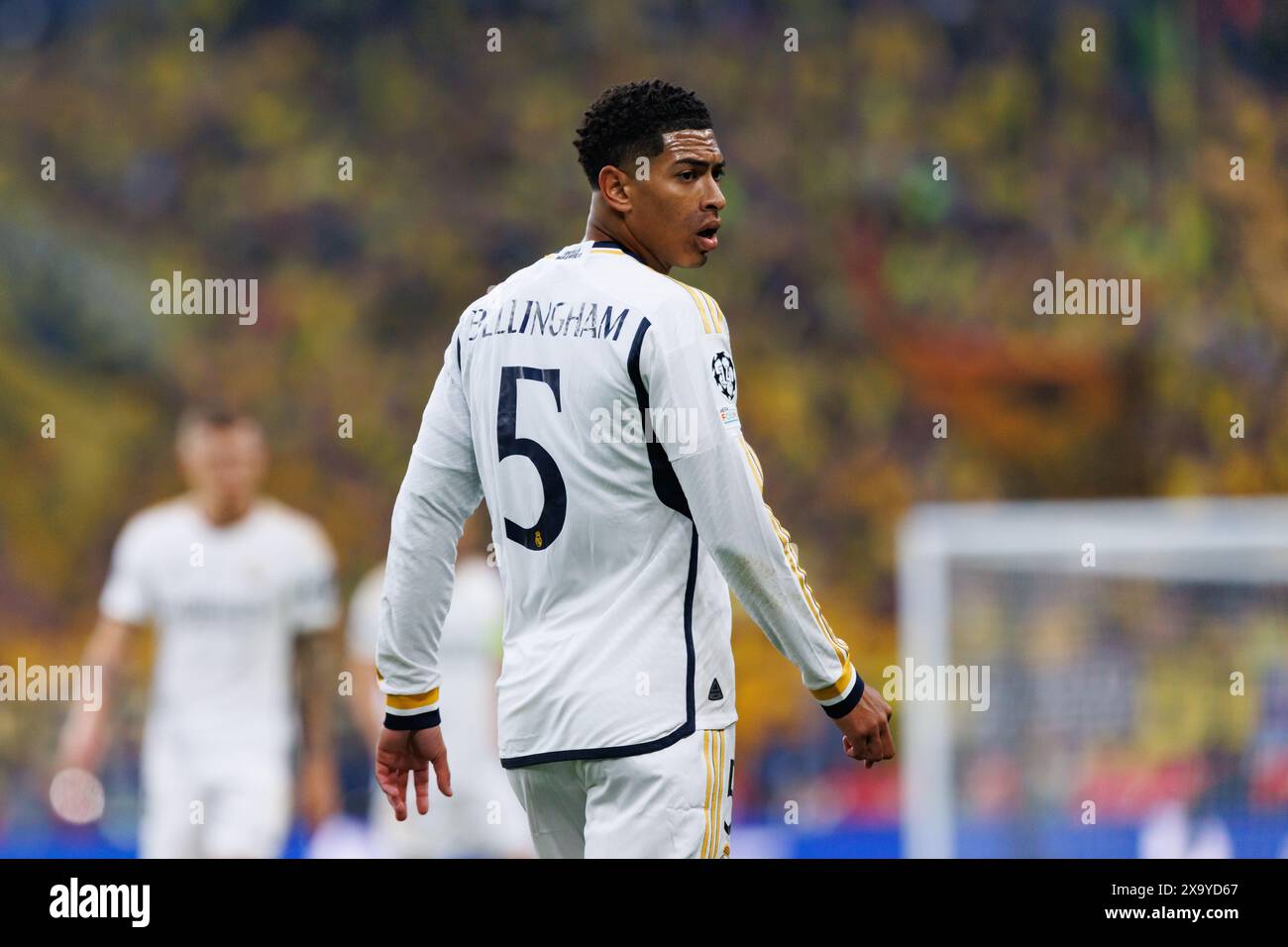 Jude Bellingham durante la finale di Champions League 2024 tra Borussia Dortmund e Real Madrid (Maciej Rogowski) Foto Stock