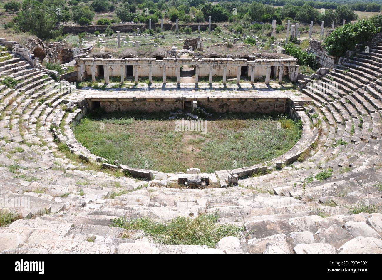 Teatro greco ellenistico o Odeon presso l'antica città di Afrodisia, Geyre, vicino a Karacasu, provincia di Aydin, Turchia Foto Stock