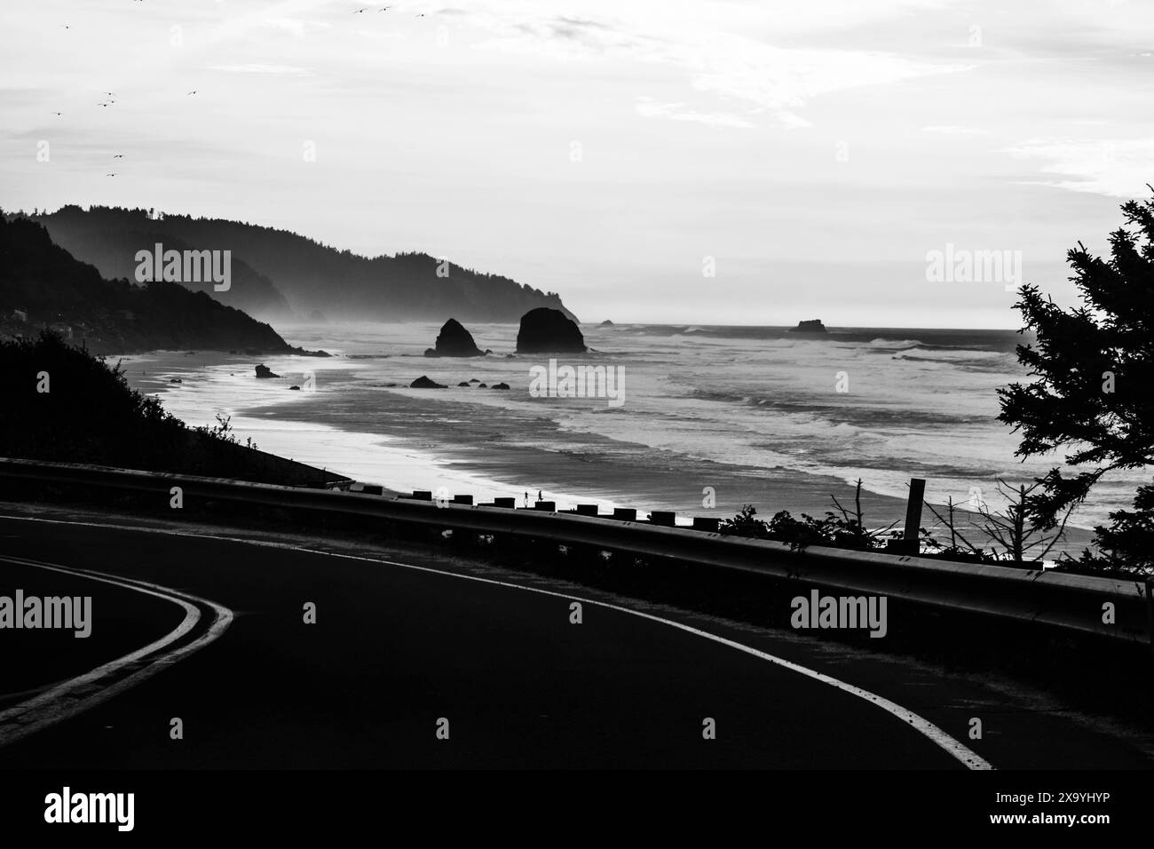 Strada costiera panoramica con scogliere e vista sull'oceano Foto Stock