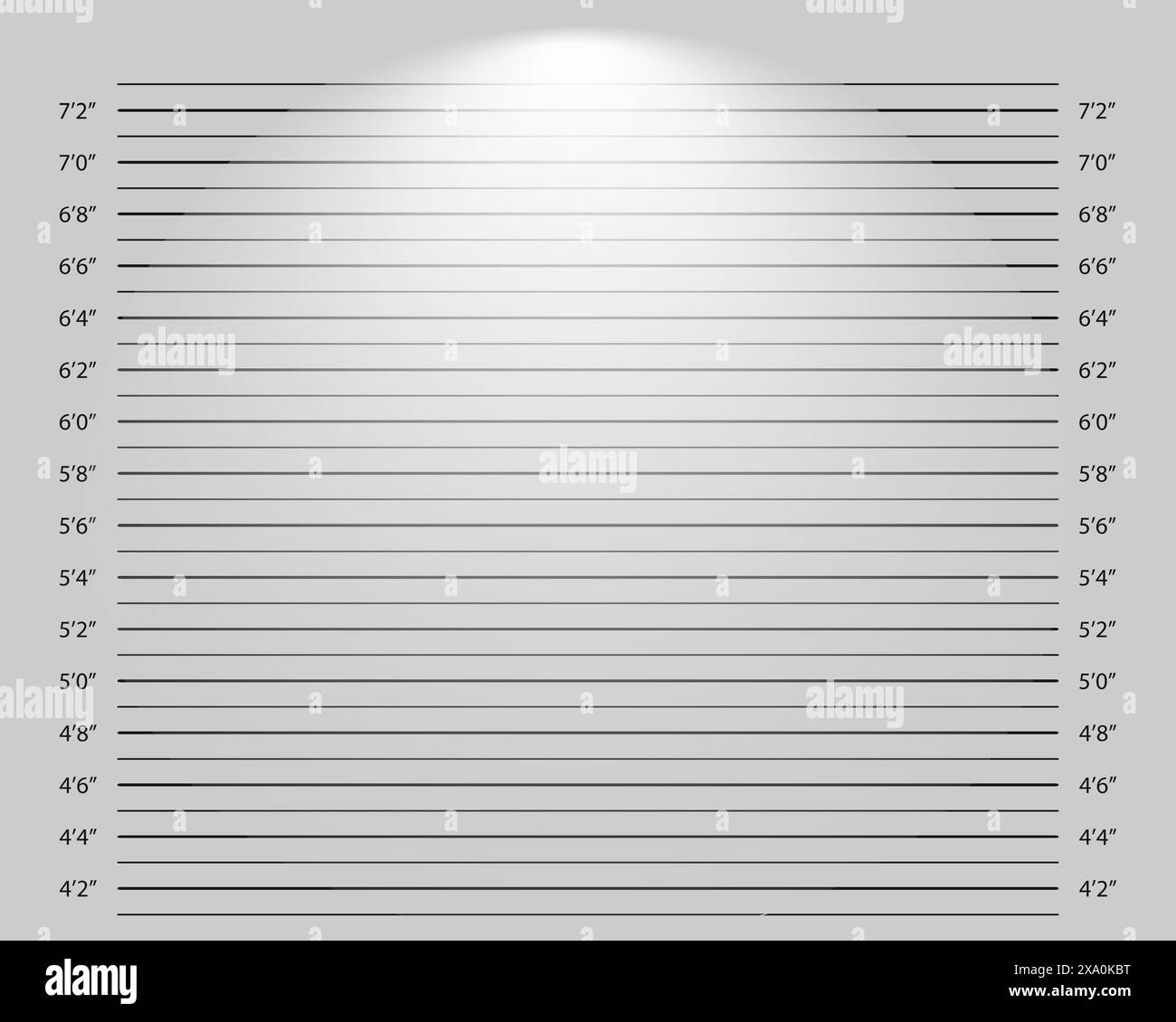 Allinea lo sfondo della foto con l'effetto di illuminazione. Grafico dell'altezza della polizia per il servizio fotografico di identificazione di persone ricercate, arrestate o sospette. Modello profilo Crimanal. Illustrazione grafica vettoriale. Illustrazione Vettoriale