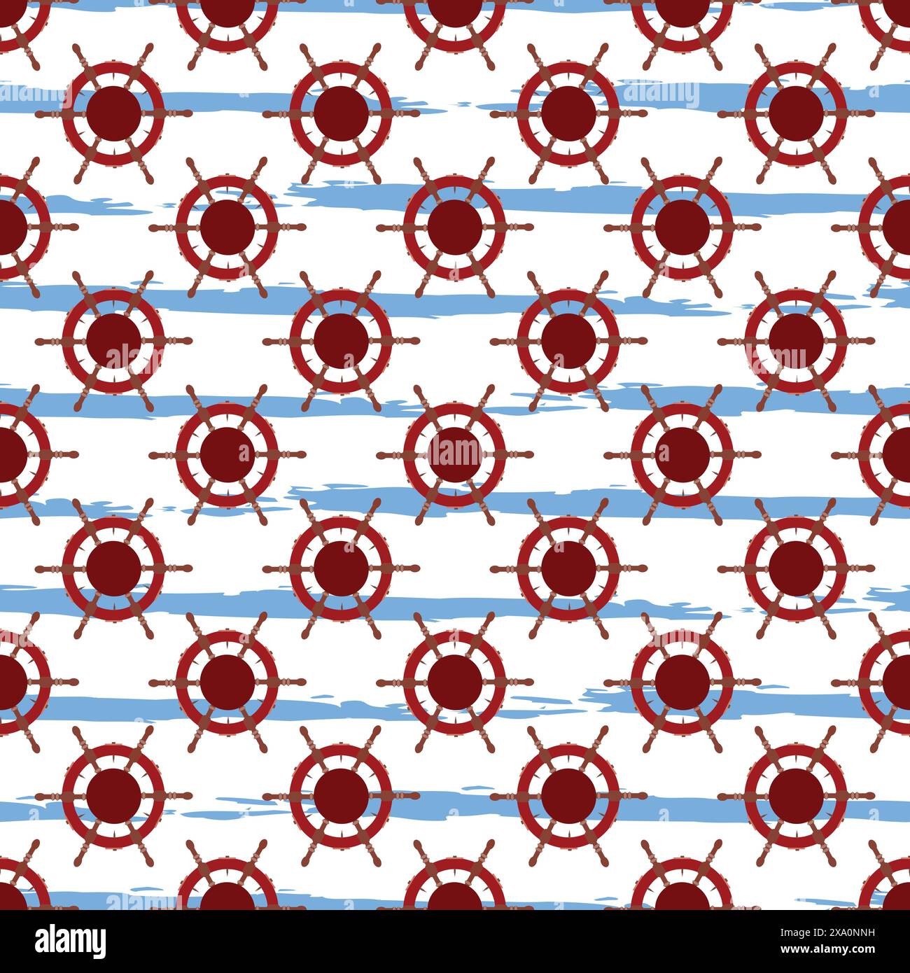 Pattern vettoriale senza cuciture con volante o timone per imbarcazioni nautiche. Marine, viaggi in mare, design a strisce ripetute Columbus Day, sfondo, Illustrazione Vettoriale
