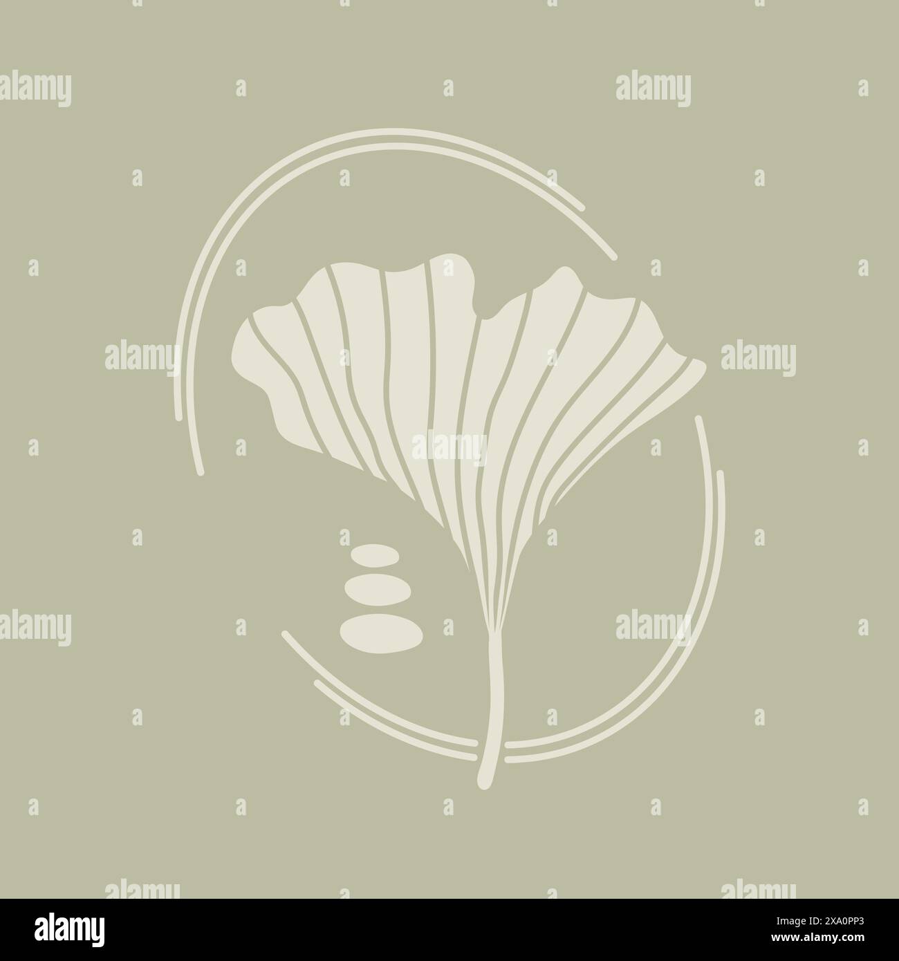 Design con logo in foglia di ginkgo biloba. Concetto ecologico naturale. Illustrazione vettoriale Illustrazione Vettoriale