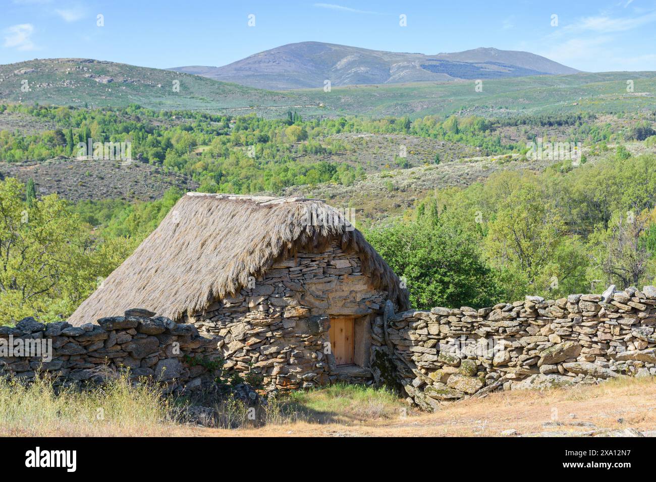 Casa sul tetto in paglia in un ambiente rurale Foto Stock