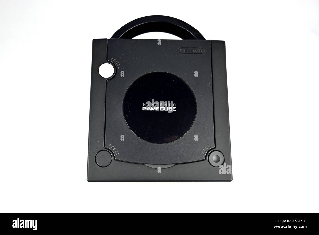 Nintendo GameCube in nero, vista dall'alto – Galles, Regno Unito – 17 maggio 2024 Foto Stock