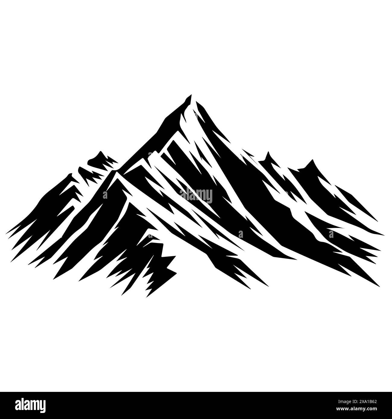 Illustrazione vettoriale in bianco e nero con logo Mountain Peak Illustrazione Vettoriale