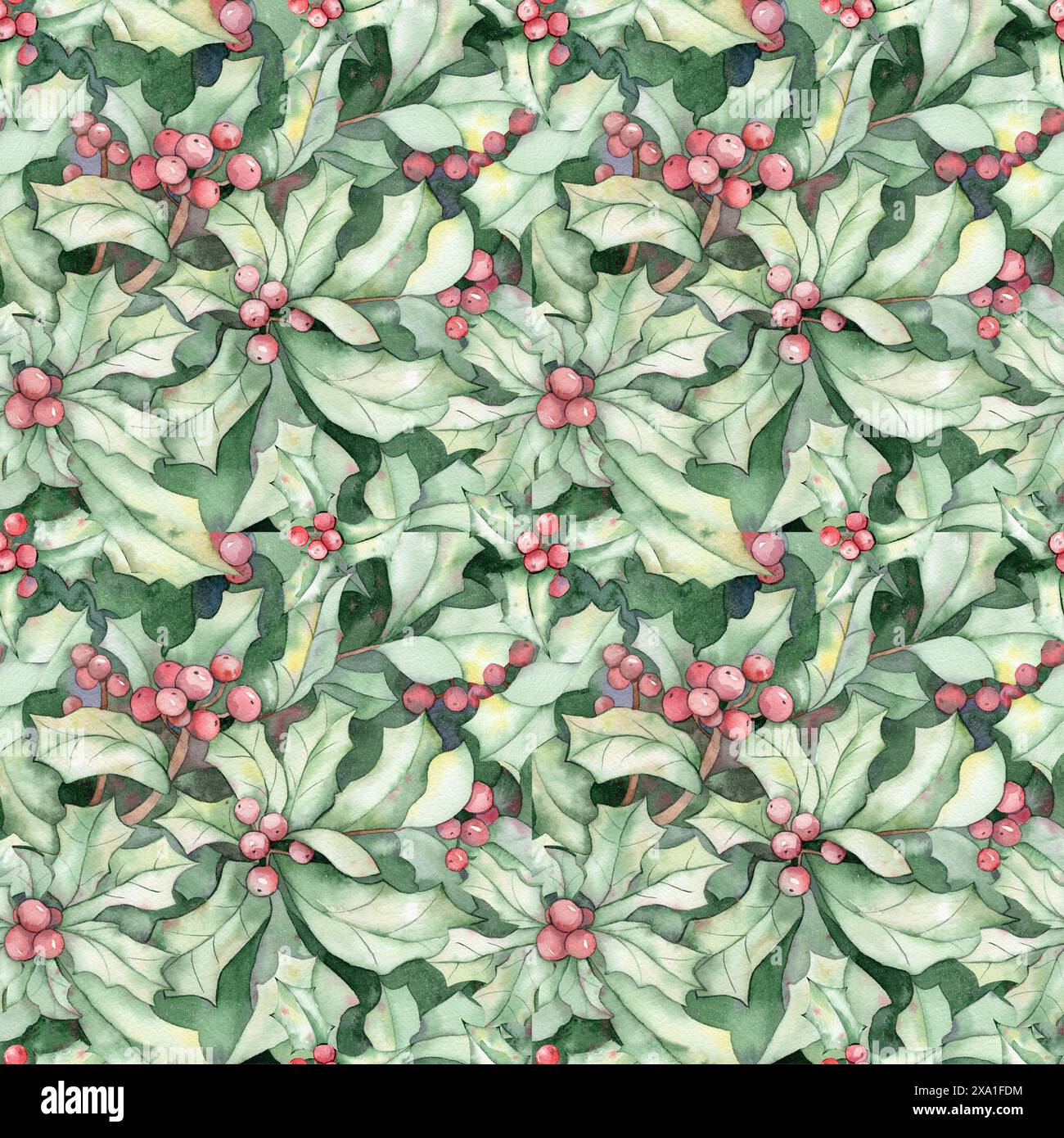 Motivo senza cuciture con acquerello Holly Plant Foto Stock