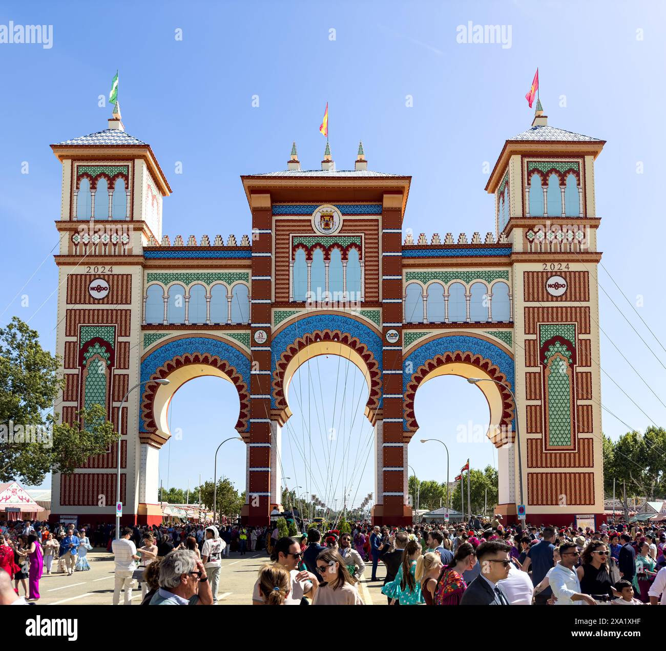 Il cancello d'ingresso noto anche come Portada di Feria de Abril, la Fiera di Siviglia che si tiene ad aprile Foto Stock