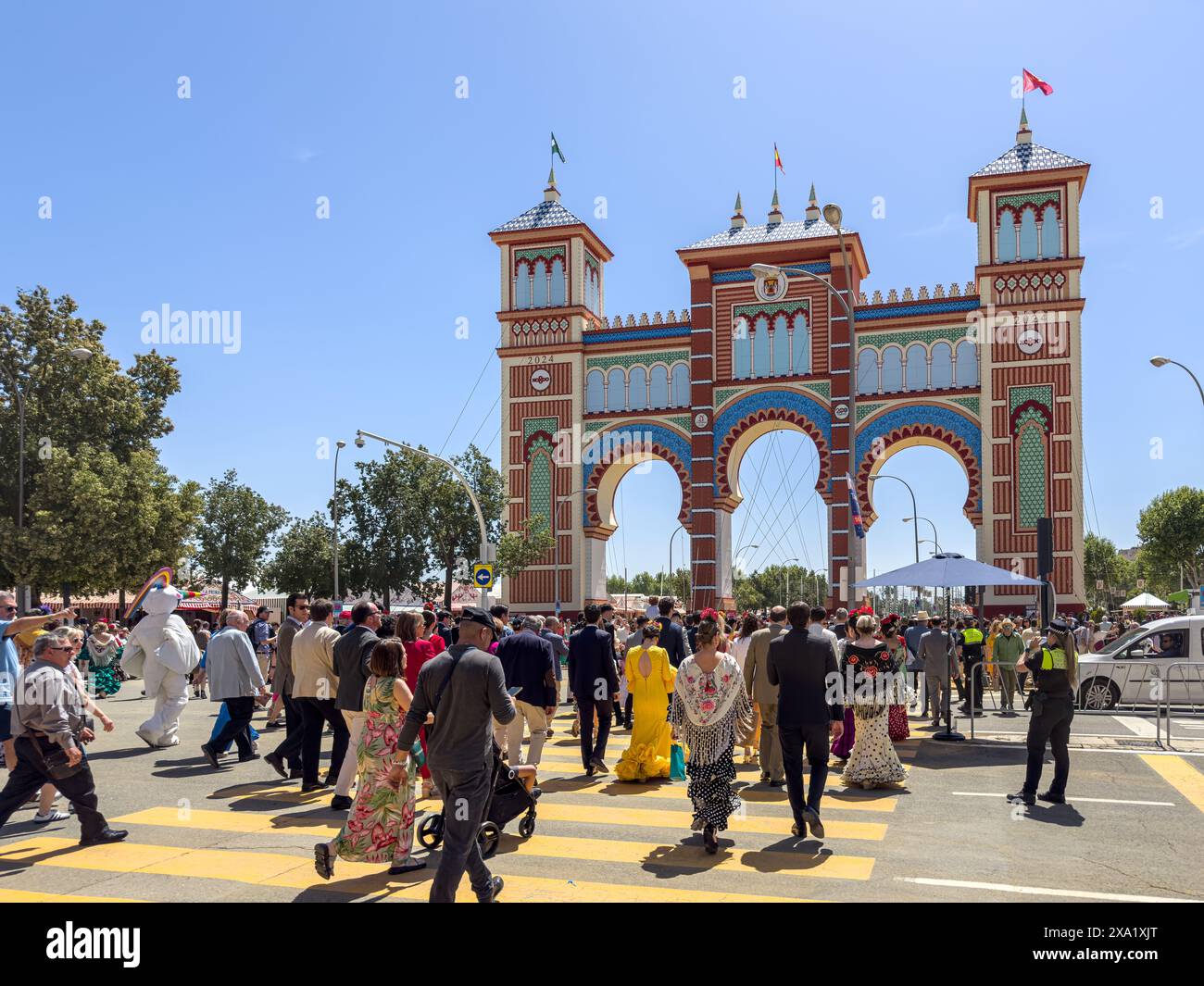 Il cancello d'ingresso noto anche come Portada di Feria de Abril, la Fiera di Siviglia che si tiene ad aprile Foto Stock