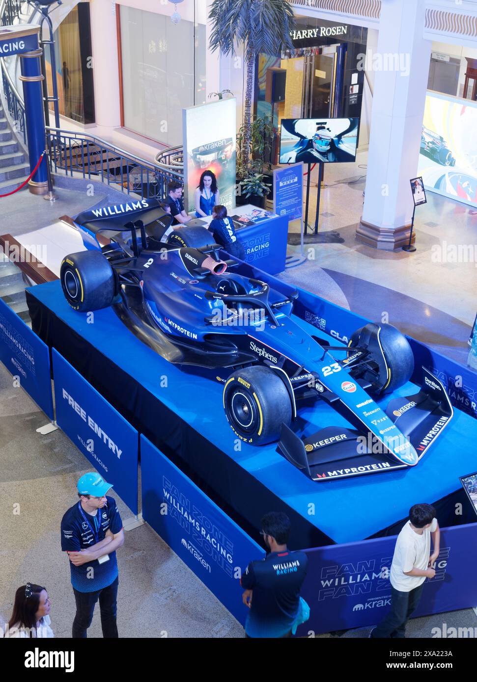 Montreal, Canada, 3 giugno 2024. Williams Racing fan zone allestita per il festival del weekend del Gran Premio del Canada nel centro di Montreal. Credito: Richard Prudhomme/alamy notizie dal vivo Foto Stock