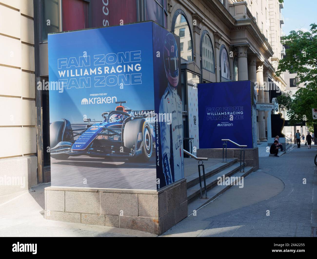 Montreal, Canada, 3 giugno 2024. Le indicazioni per la zona dei tifosi della Williams Racing sono state allestite per il festival del Grand Prix canadese nel centro di Montreal. Credito: Richard Prudhomme/alamy notizie dal vivo Foto Stock