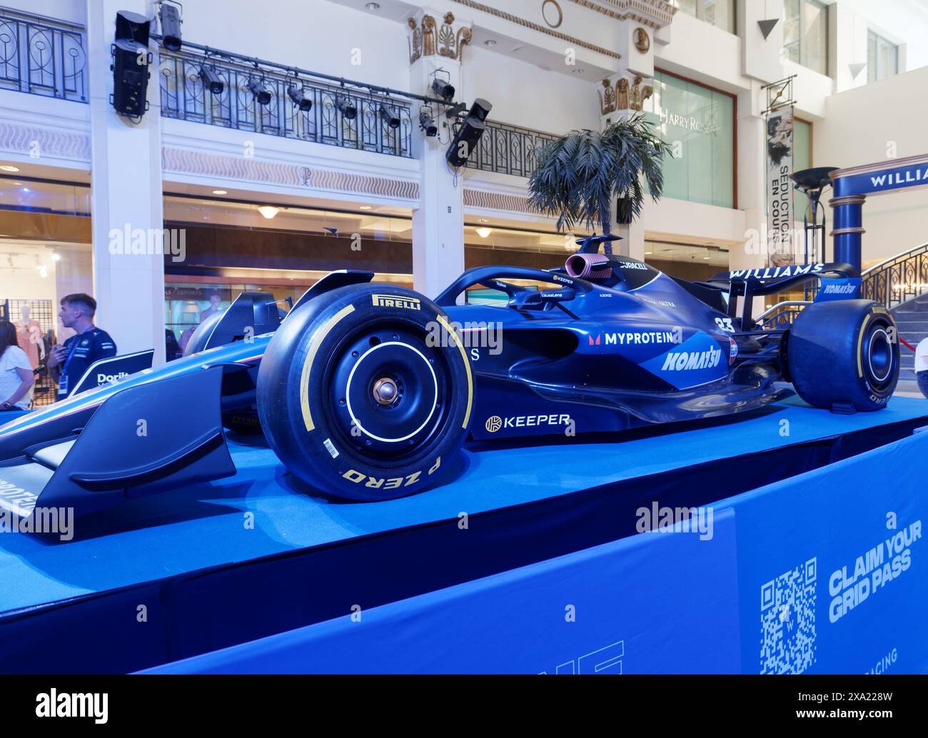 Montreal, Canada, 3 giugno 2024. Williams Racing fan zone allestita per il festival del weekend del Gran Premio del Canada nel centro di Montreal. Credito: Richard Prudhomme/alamy notizie dal vivo Foto Stock