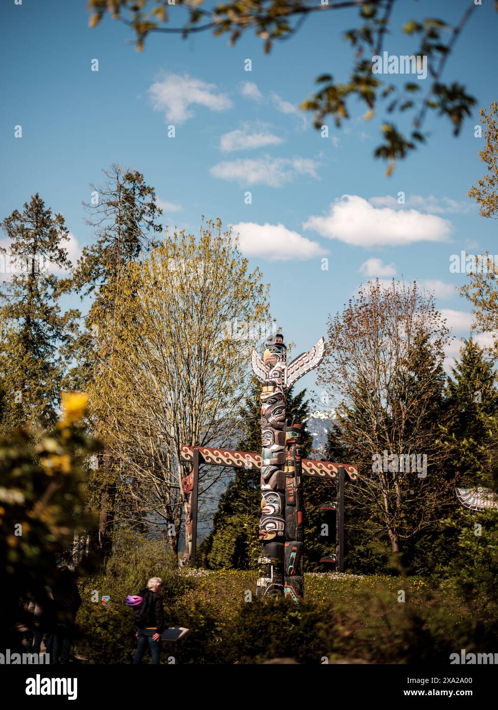 I famosi pali totemici all'interno di Stanley Park, Vancouver, Canada. Foto Stock