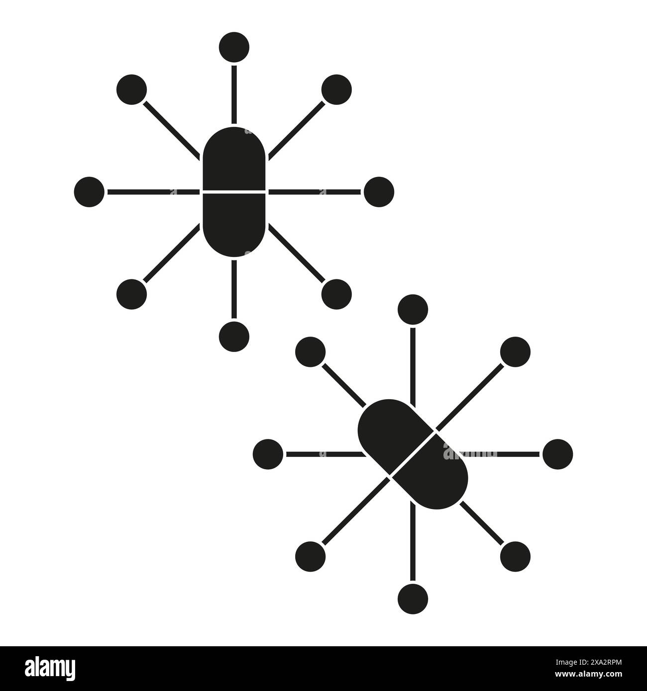 Icone delle molecole. Bianco e nero. Simboli della struttura chimica. Illustrazione vettoriale. Illustrazione Vettoriale