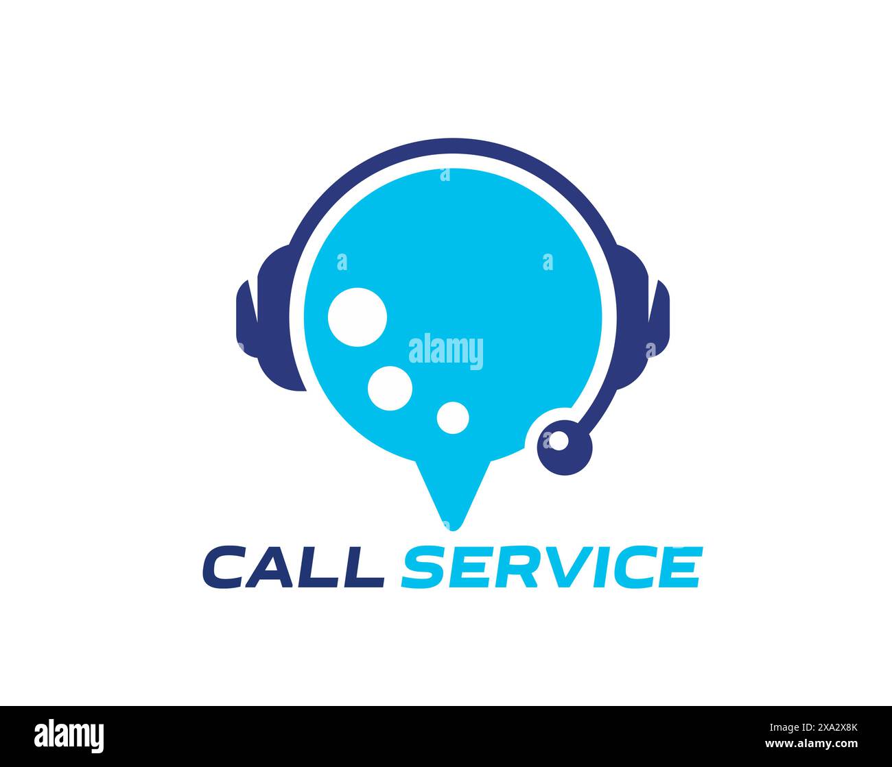 Icona del call center del servizio di assistenza clienti. Telefono della linea telefonica diretta o simbolo del vettore del servizio di assistenza clienti con cuffia per telefono. Bolla blu di chat online con cuffie e microfono Illustrazione Vettoriale