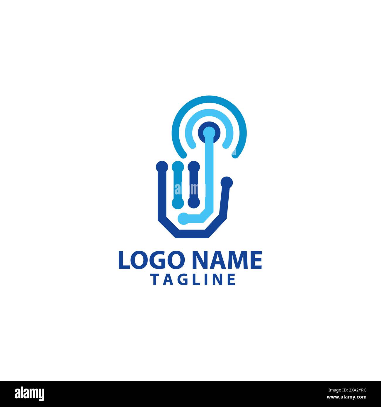 design vettoriale del logo della tecnologia hand touch Illustrazione Vettoriale