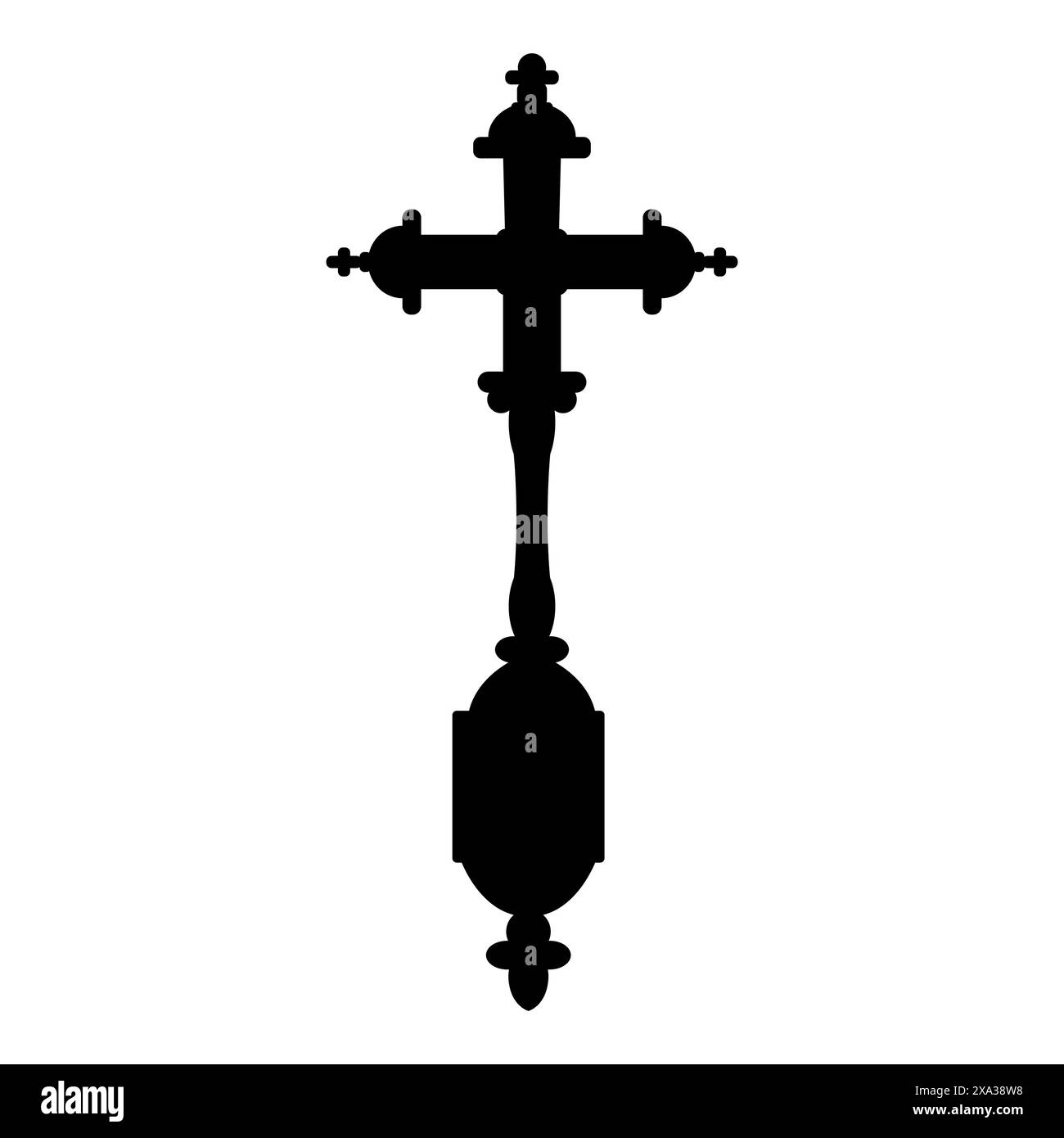 Elegante forma a croce manuale, contorno ornamentale, simbolo cristiano. Illustrazione del design piatto. Illustrazione Vettoriale