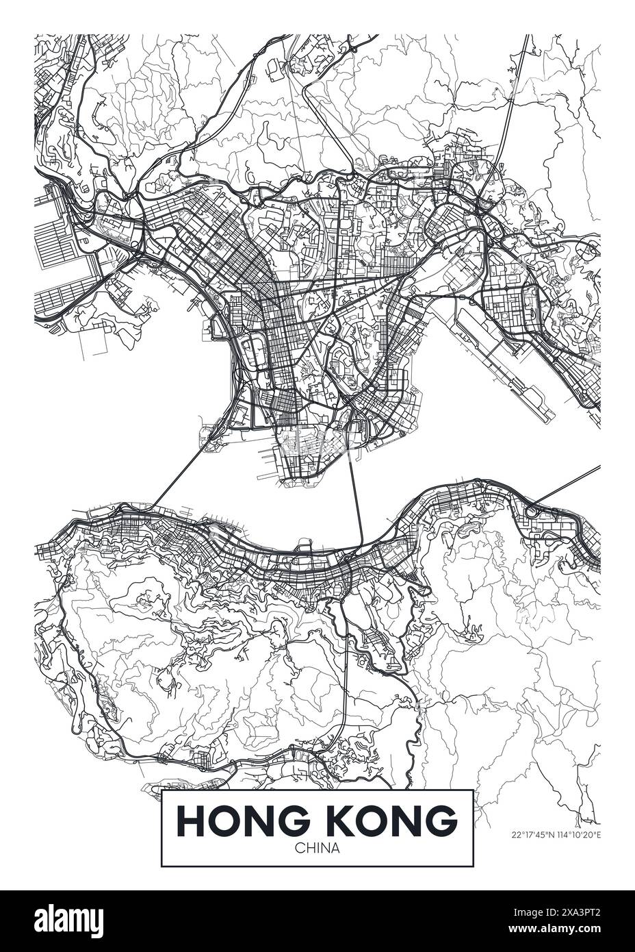 Mappa della città di Hong Kong, progettazione di poster vettoriali di pianificazione urbana Illustrazione Vettoriale