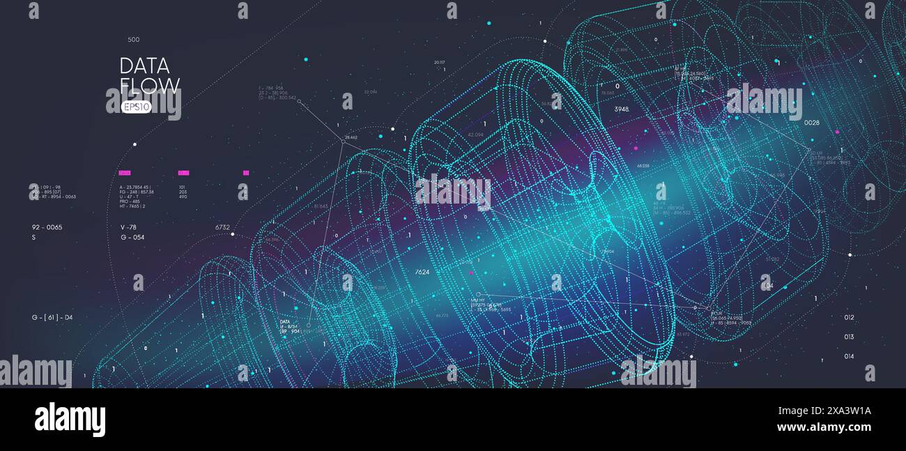 Tecnologia futuristica per l'elaborazione dell'analisi delle informazioni e l'ordinamento dei big data, schemi futuristici di un meccanismo inesistente, background dei vettori tecnologici Illustrazione Vettoriale