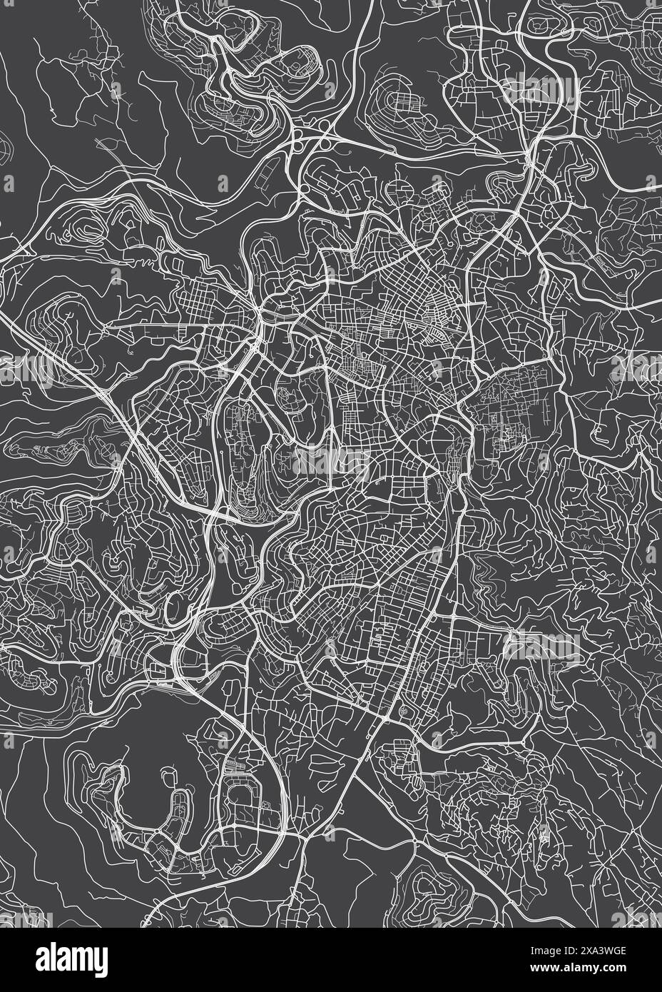 Mappa della città di Gerusalemme, pianta dettagliata monocromatica, illustrazione vettoriale Illustrazione Vettoriale