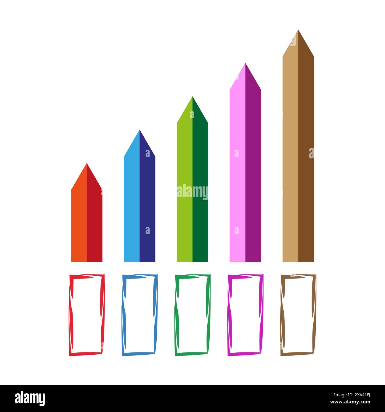 Grafico a barre di crescita colorate. Elementi infografici vettoriali. Statistiche commerciali visive. Illustrazione Vettoriale