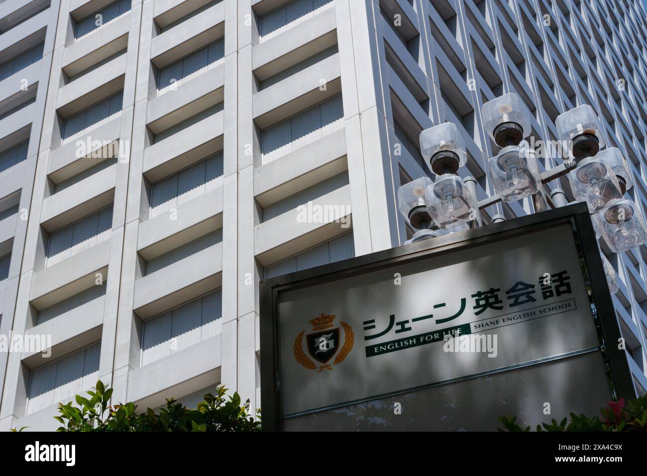 Un segno per le scuole di lingua inglese Shane a Shinjuku Tokyo, Giappone. Foto Stock