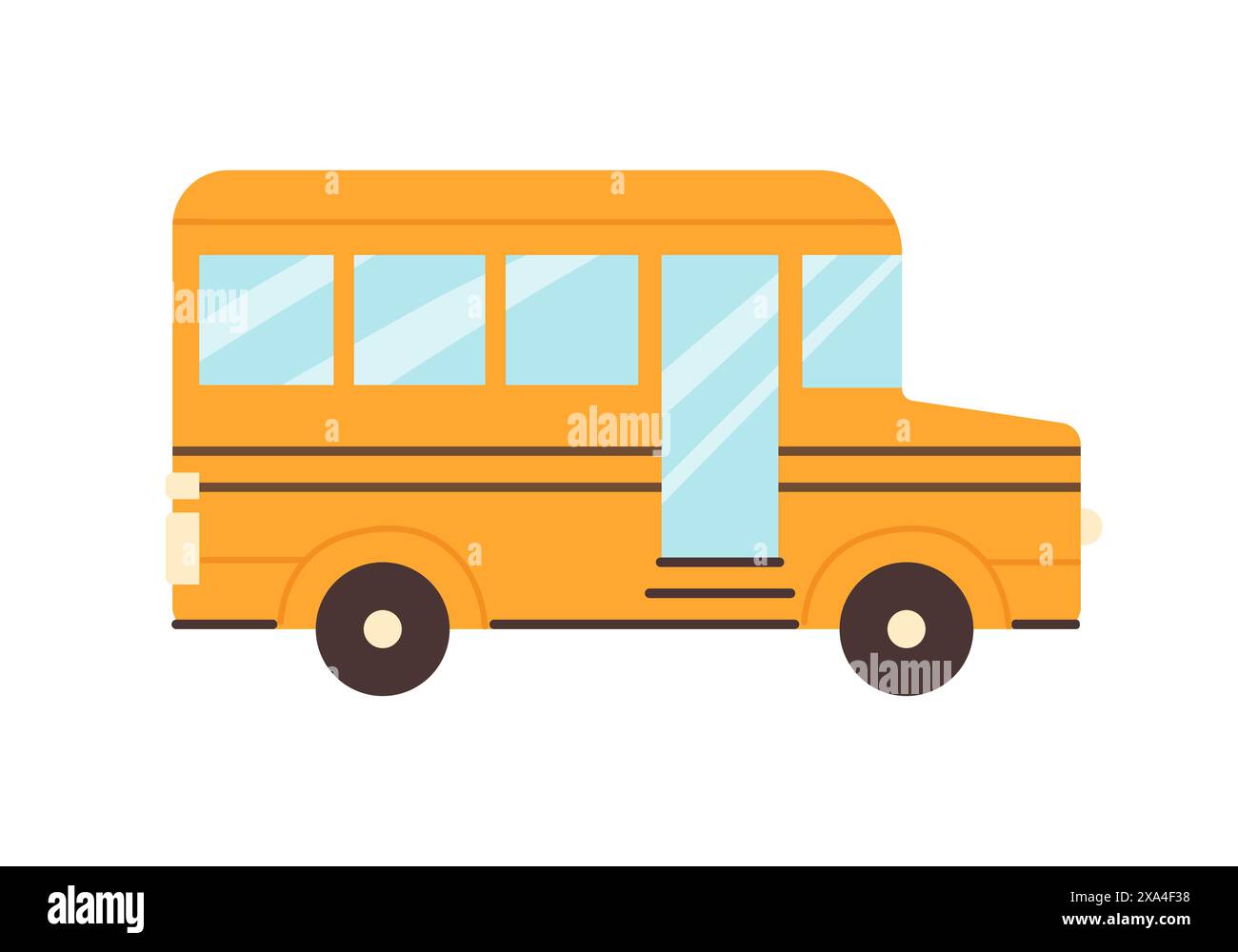 Scuolabus giallo vuoto per il trasporto di bambini, illustrazione vettoriale con vista laterale Illustrazione Vettoriale