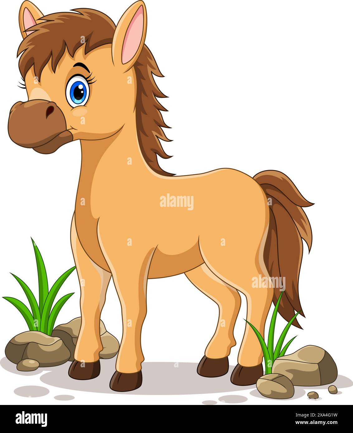 Carino cartone animato Happy Horse isolato su sfondo bianco Illustrazione Vettoriale