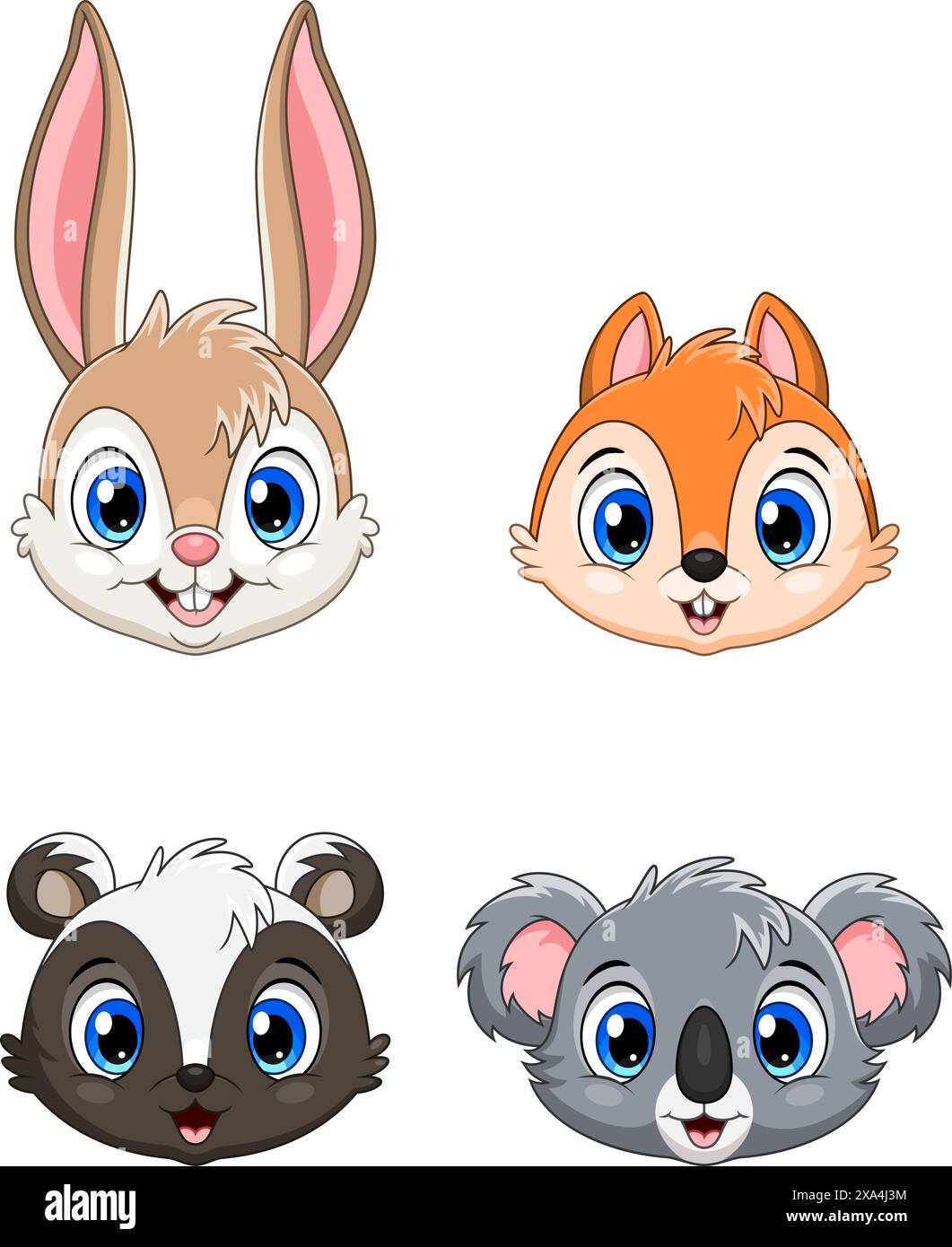 Set da collezione cute Animal Face. Coniglio, scoiattolo, Skunk e Koala Illustrazione Vettoriale