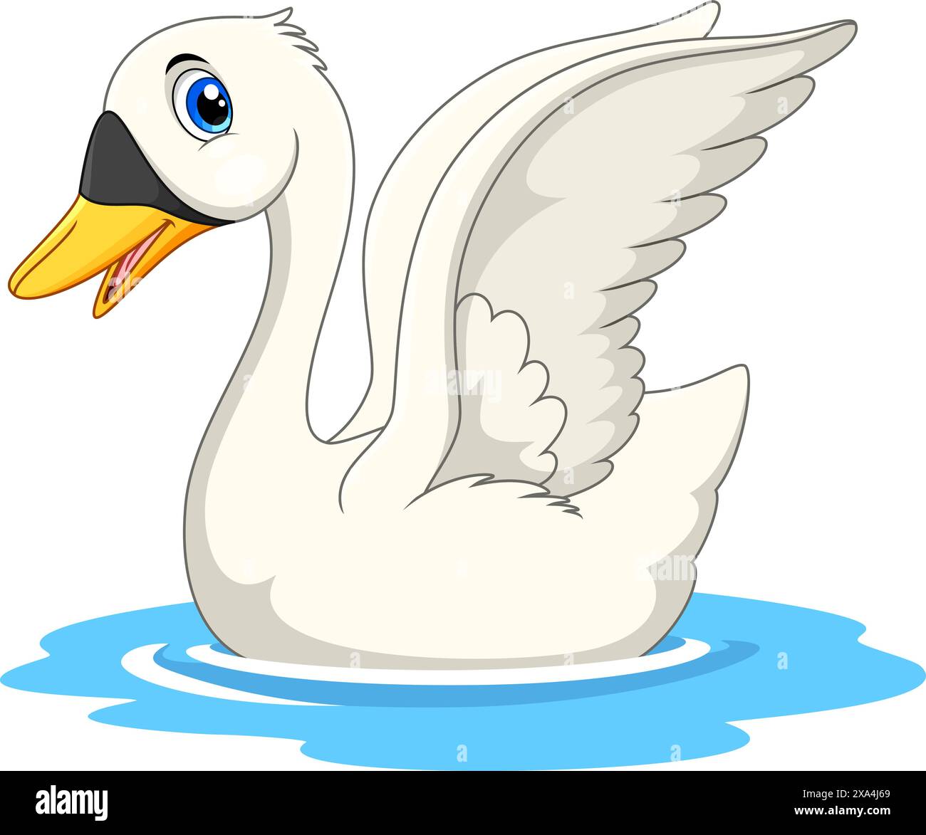 Cartone animato carino cigno isolato su sfondo bianco Illustrazione Vettoriale