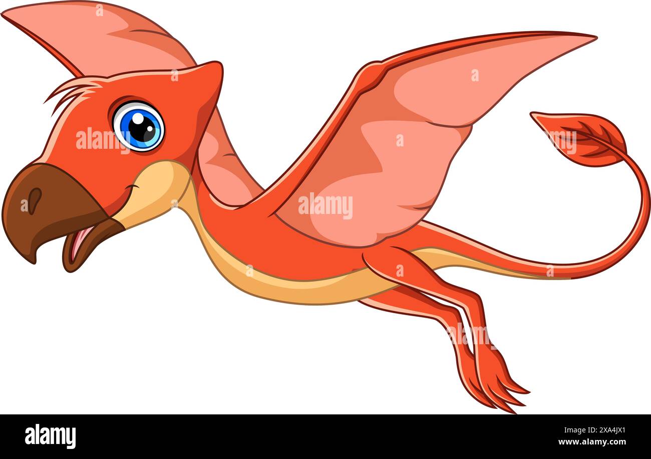 Carino cartone animato Pterodactyl Dinosaur Vector su sfondo bianco Illustrazione Vettoriale