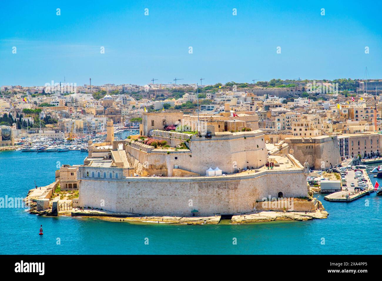 Fort St. Angelo, risalente al periodo medievale e utilizzato dagli inglesi tra il 1800 e il 1979, Birgu, Malta, Mediterraneo, Europa Copyright: BarryxD Foto Stock