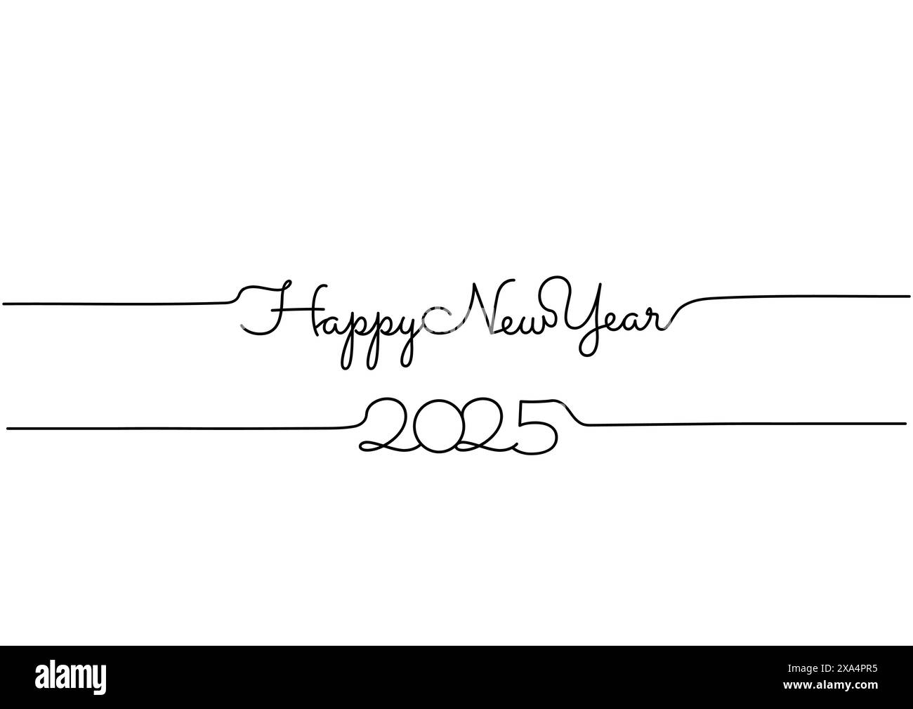 Line art, lettere di Capodanno, un disegno continuo, 2025 per il design di cartoline Illustrazione Vettoriale