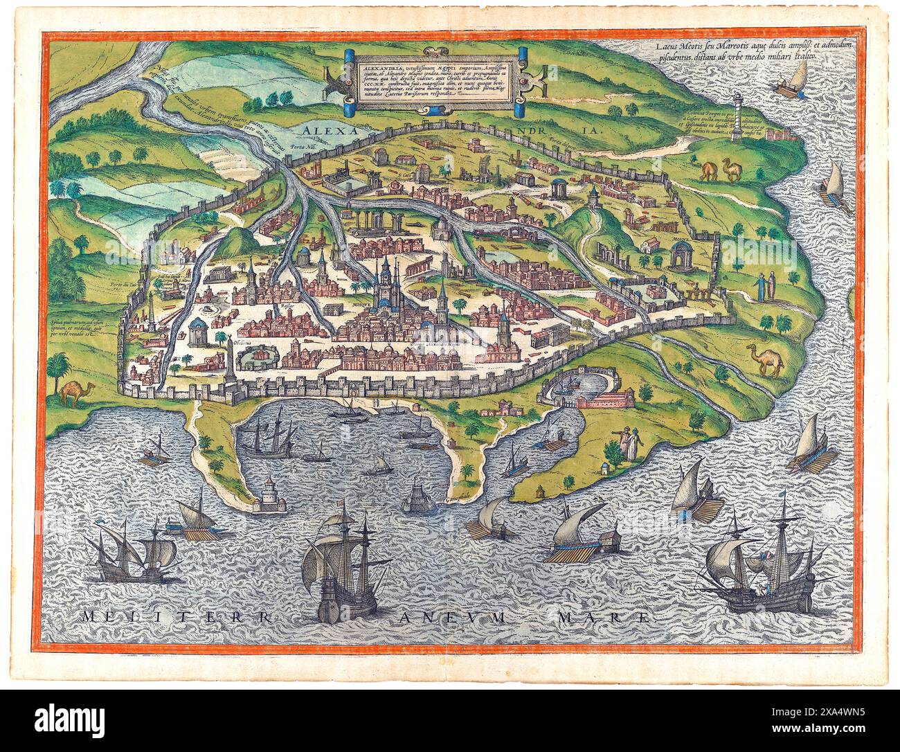 Mappa di Alexandia in Egitto di Frans Hogenberg Netherlandish 1575 Foto Stock